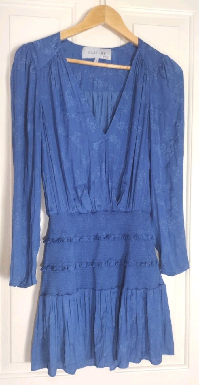 Blue Life Revolve Clyde Dress Ultramarine V Neck Ruffled Tiered Size Medium